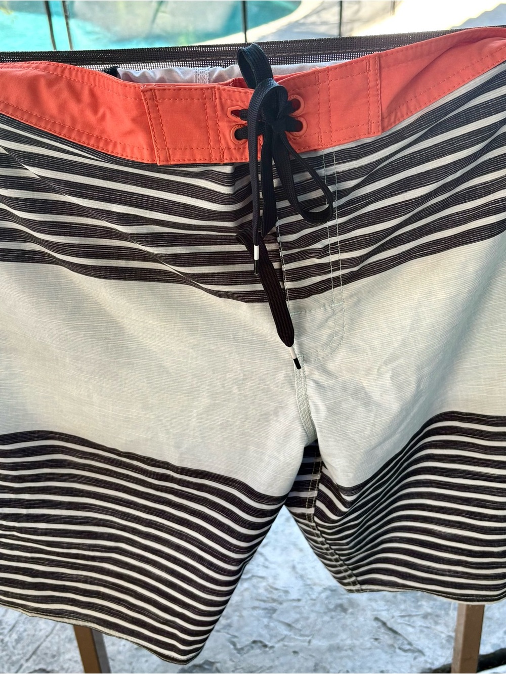 Men's Striped Swim Trunks with orange  Waistband